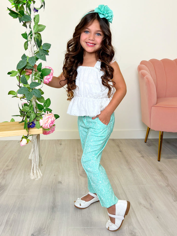 Sassy Mint Jacquard Pants by Kids Couture Mia Belle Girls