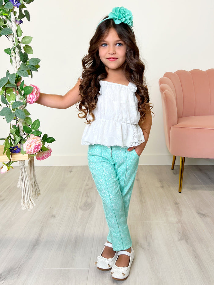 Sassy Mint Jacquard Pants by Kids Couture Mia Belle Girls