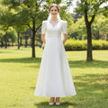 Satin A-Line V-Neck Wedding Dress with Ankle Length - Rosymae