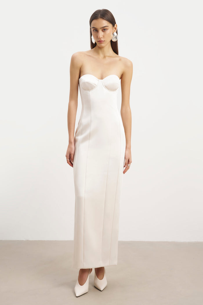 Satin Column Corset Maxi Dress - Cream