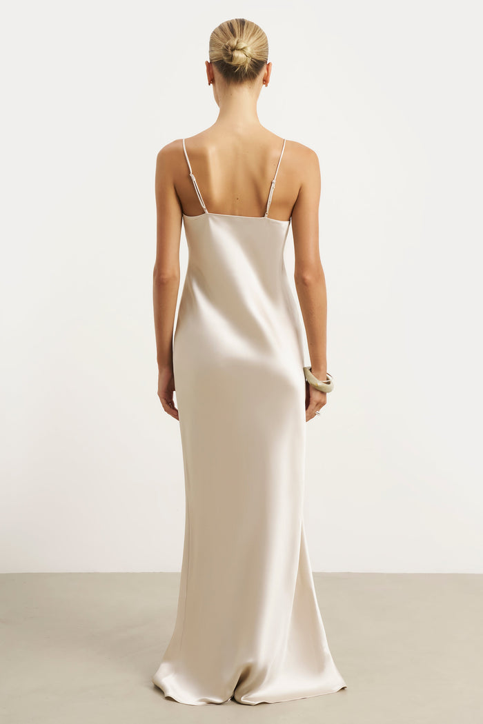 Satin Lace Detail Camisole Maxi Dress - Champagne