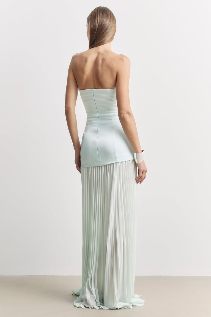 Satin Structured Bodice Gown - Mint