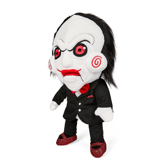 13-inch Saw Billy the Puppet plush hand puppet with detailed horror-themed design, perfect for collectors and fans.
