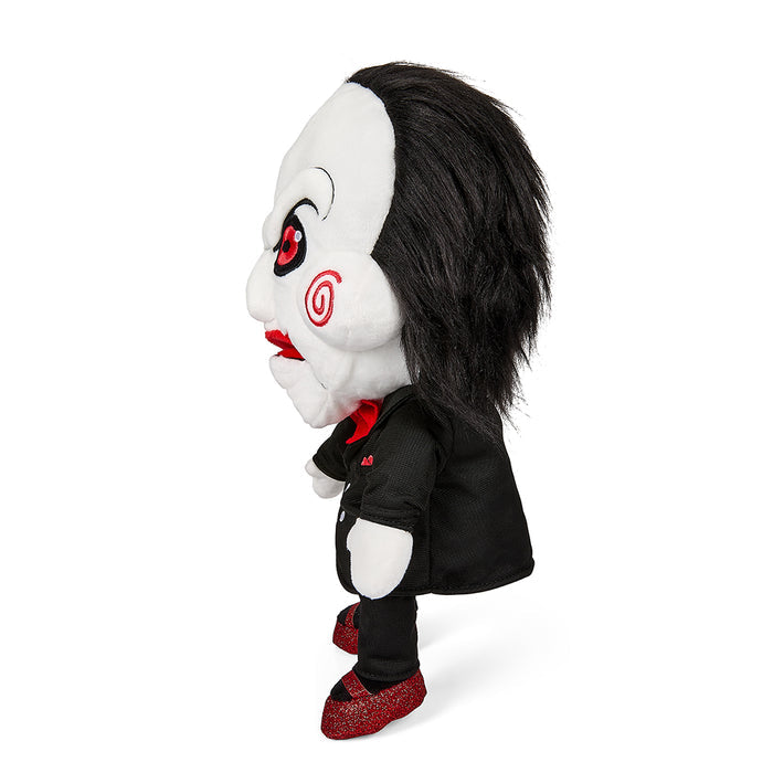 Saw Billy the Puppet 13-inch plush hand puppet, stylized horror character with detailed features, perfect for collectors and fans.