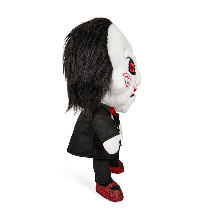 13-inch Saw Billy the Puppet plush hand puppet with detailed features, designed for horror enthusiasts and plush toy collectors.