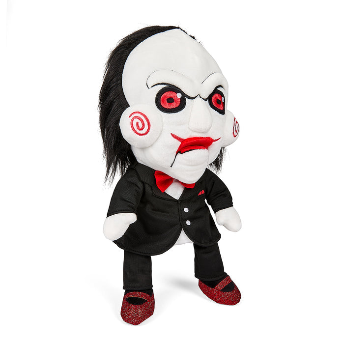 13-inch Saw Billy the Puppet plush hand puppet, stylized and interactive horror plush toy with detailed features.