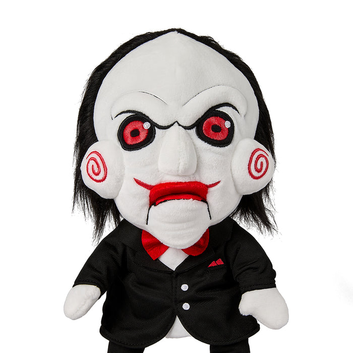 13-inch Saw Billy the Puppet plush hand puppet, stylized and interactive horror plush toy from the Saw brand.