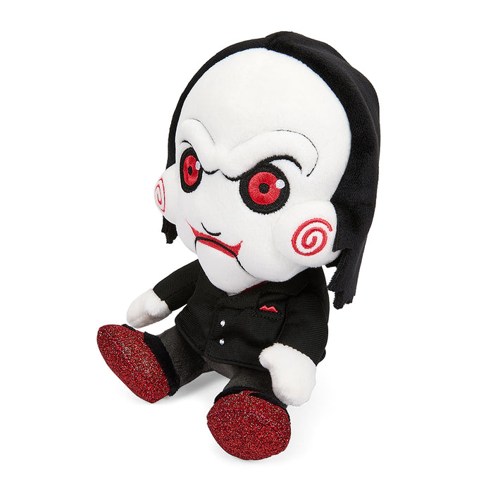 Soft plush of Billy the Puppet from Saw, 8-inch horror Phunny plush toy with detailed features and vibrant colors.
