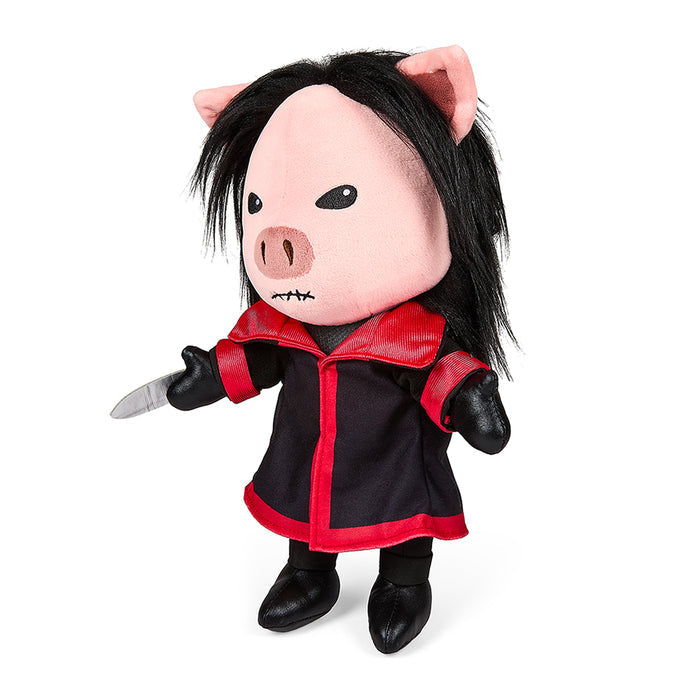Medium plush toy of the Saw Jigsaw Killer character, 13-inch stylized horror plush from the Saw brand, featuring detailed costume and expression.