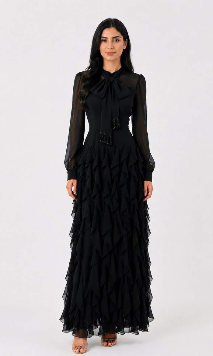 Scarlet Ruffle Bow Maxi Dress — Valentina