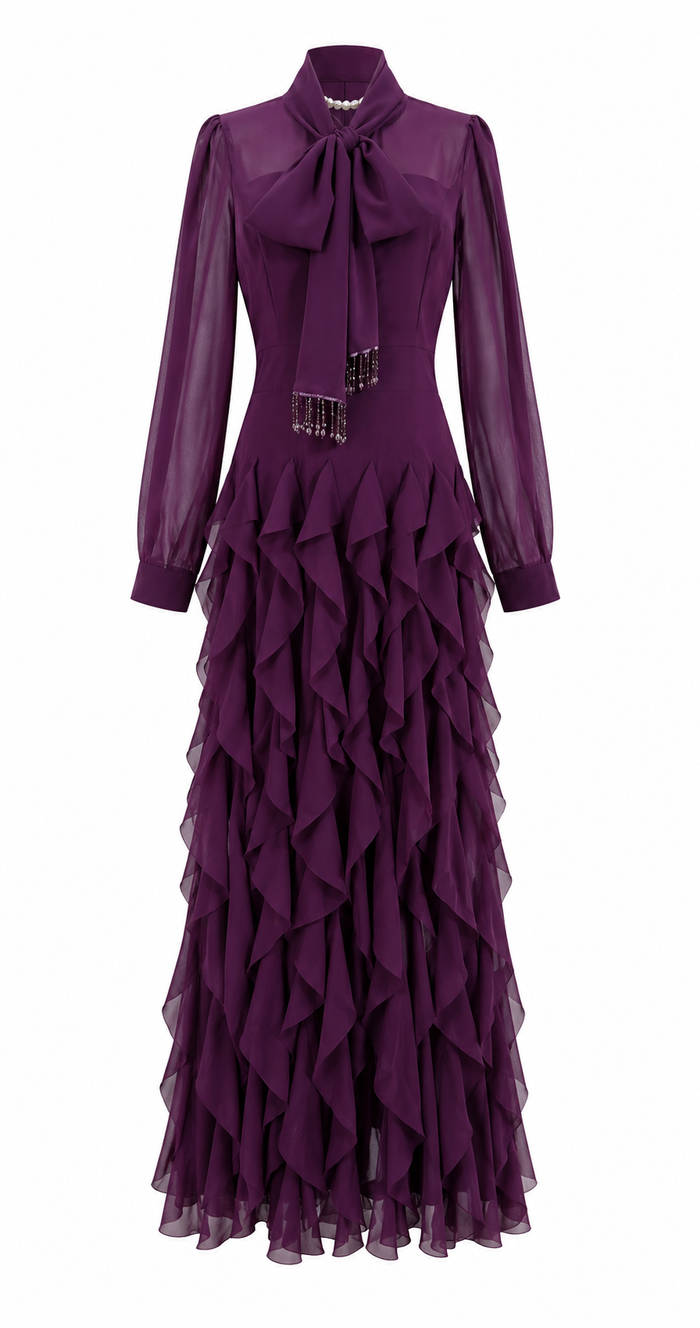 Scarlet Ruffle Bow Maxi Dress — Valentina