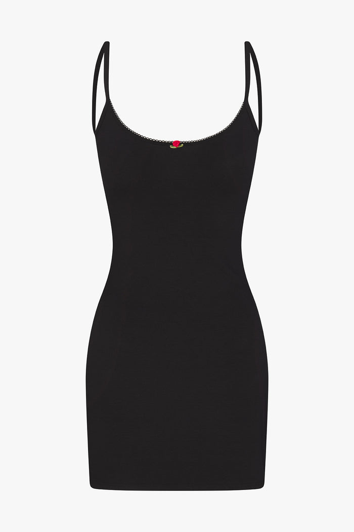 SCOOP BACK CAMI DRESS IN ONYX