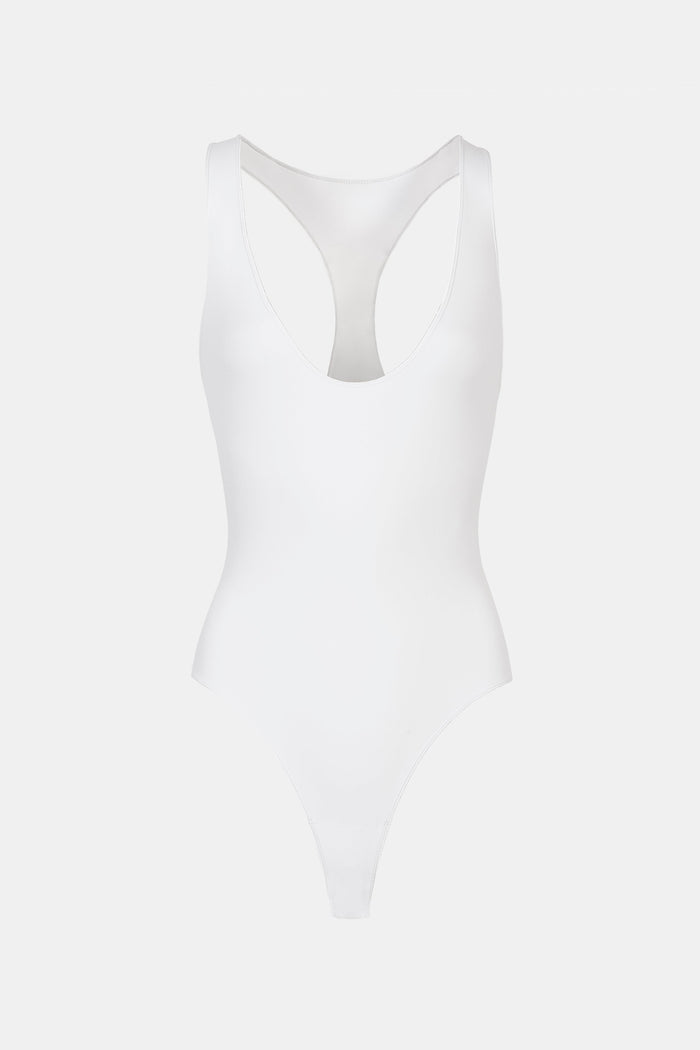 Scoop Neck Racer Bodysuit - White