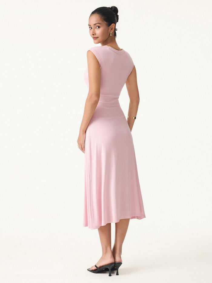 OGLmove Scoop Neck Side Ruched New Airy Bra Midi Dress