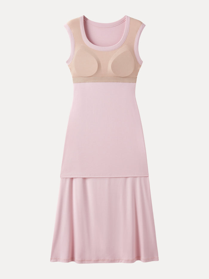 OGLmove Scoop Neck Side Ruched New Airy Bra Midi Dress