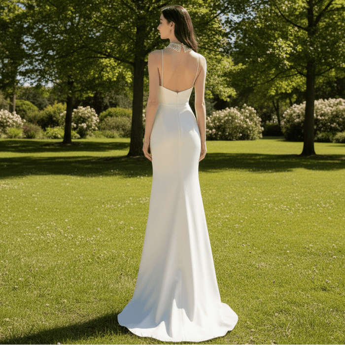Scoop Neck Simple Wedding Dress With Detachable Cape - Rosymae