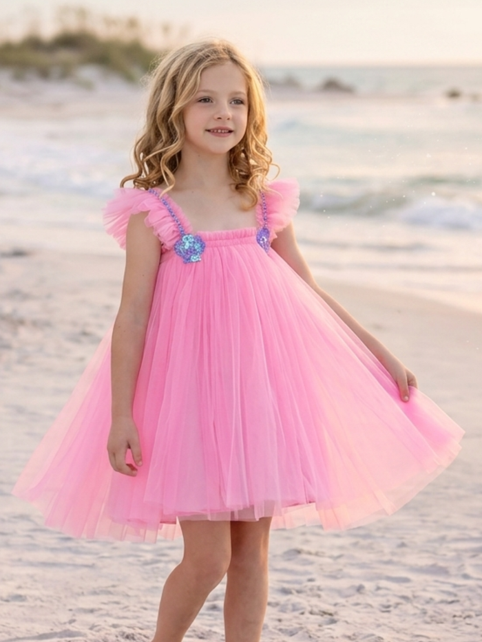 Seaside Pink Sequin Shell Party Dress Mia Belle Girls