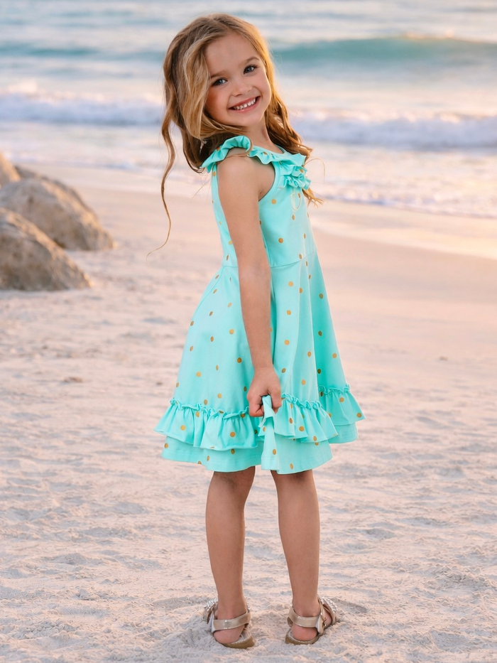 Girls beach outfit aqua dress with lightweight flowy fabric