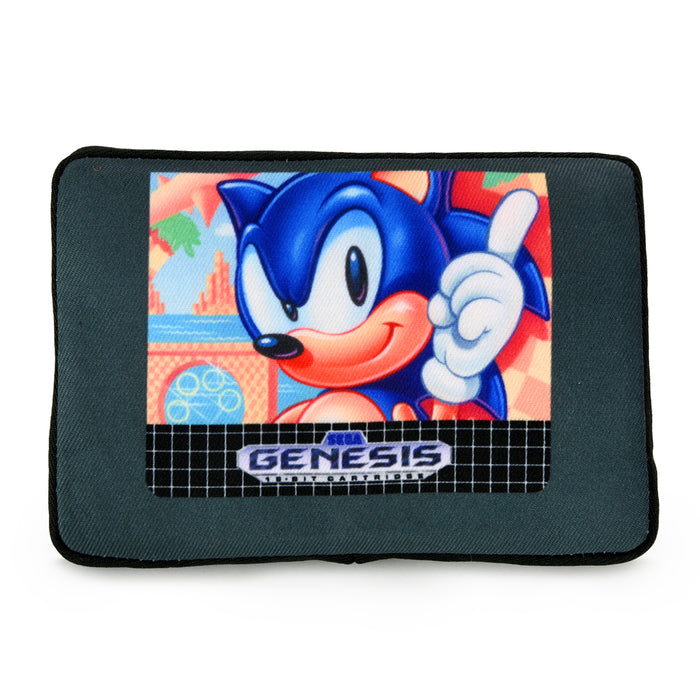 SEGA Genesis gaming console plush toy with Sonic cartridge, 12-inch interactive SEGA plush for fans and collectors.