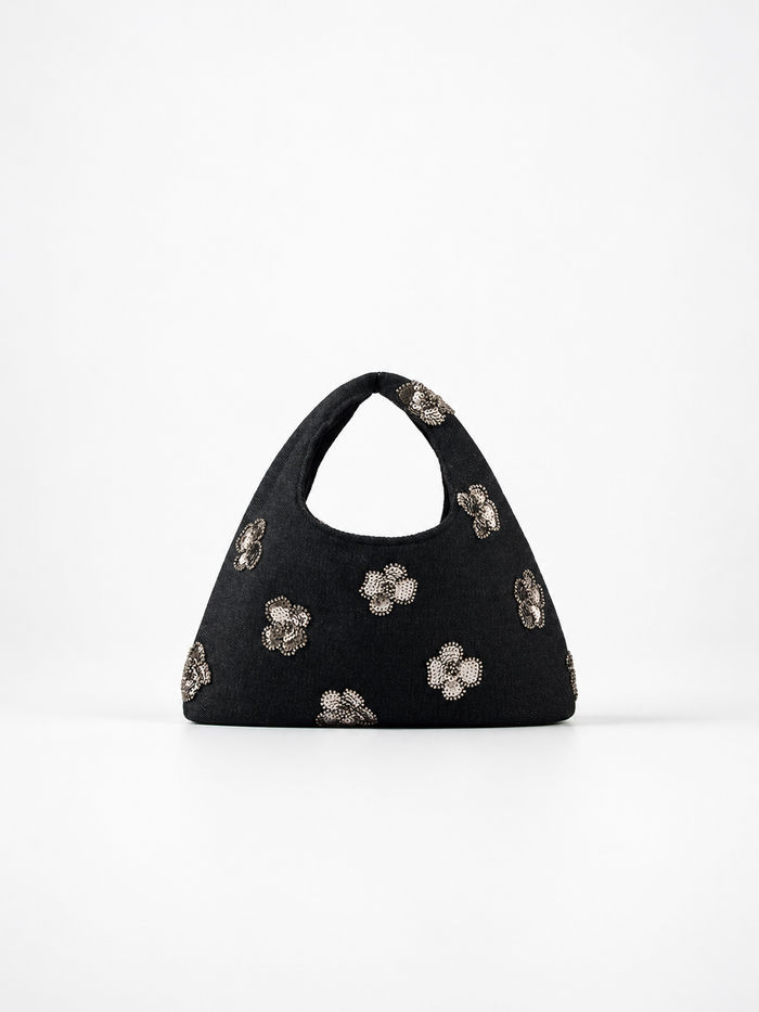 Sequin Flower Hobo Bag - Blush