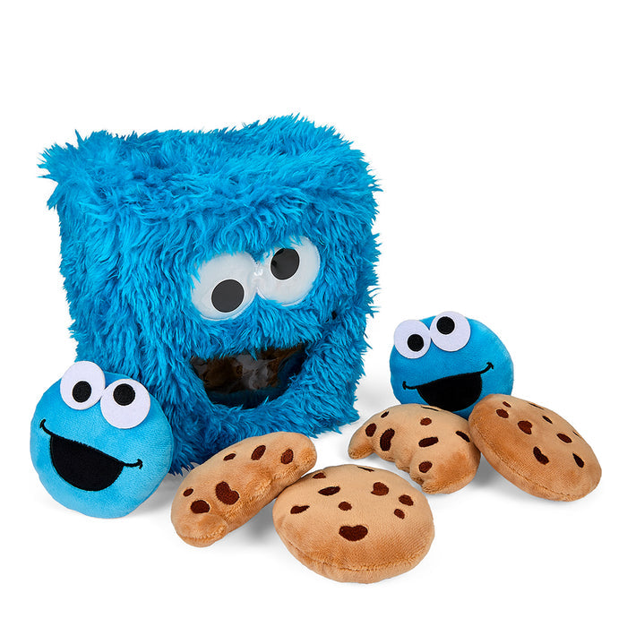 Sesame Street Cookie Monster 8-inch plush snack bag, interactive plush toy featuring Cookie Monster with a snack bag design.