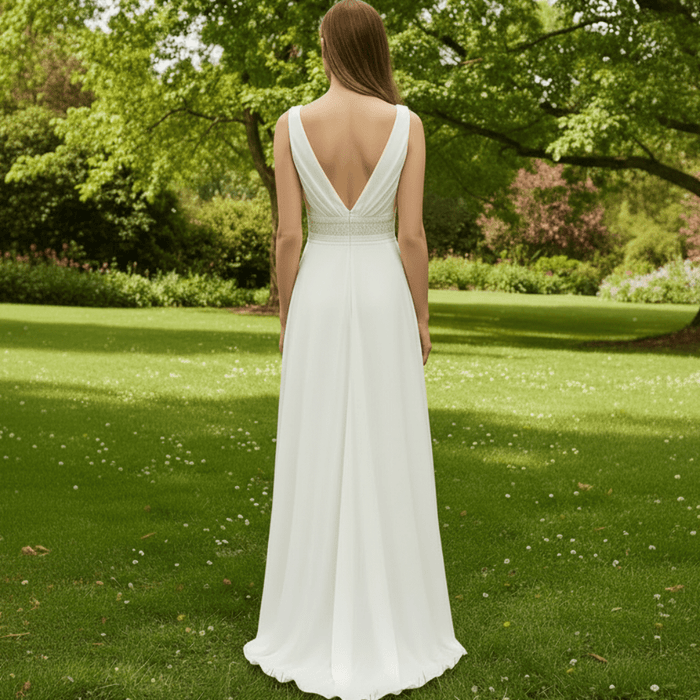 Sheath Chiffon Wedding Dresses with Sheer Bodice and Tank Top - Rosymae