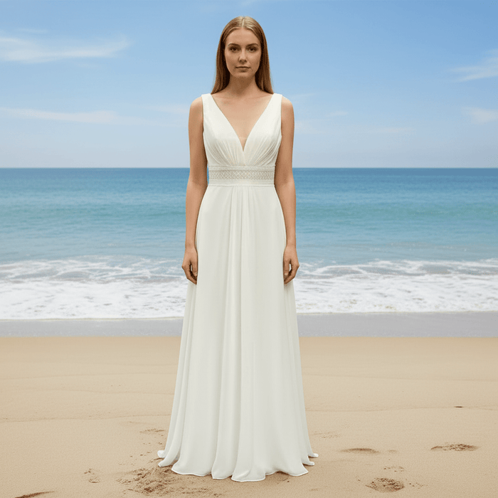 Sheath Chiffon Wedding Dresses with Sheer Bodice and Tank Top - Rosymae