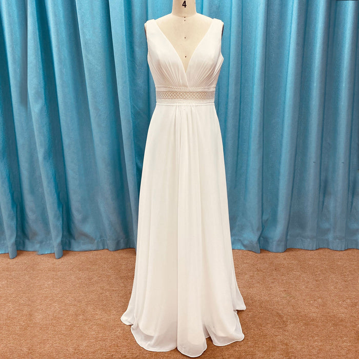 Sheath Chiffon Wedding Dresses with Sheer Bodice and Tank Top - Rosymae