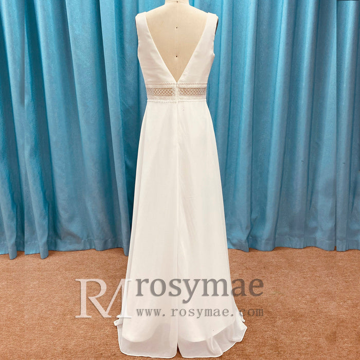 Sheath Chiffon Wedding Dresses with Sheer Bodice and Tank Top - Rosymae