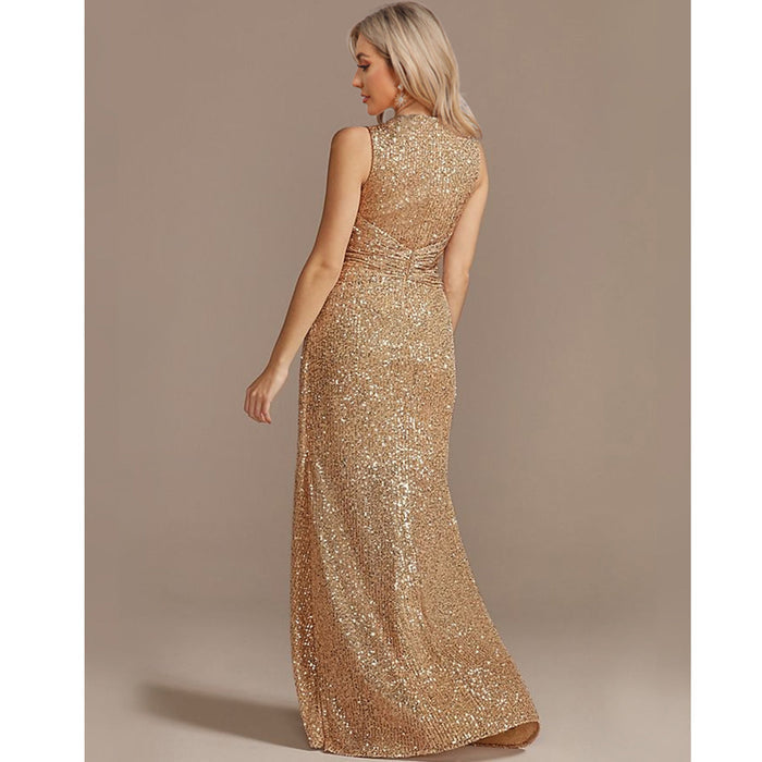 Sheath V Neck Hi-Lo Evening Dress Sequin Party Prom Dresses - Rosymae