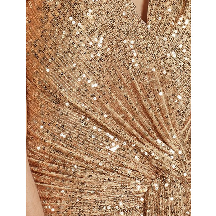 Sheath V Neck Hi-Lo Evening Dress Sequin Party Prom Dresses - Rosymae
