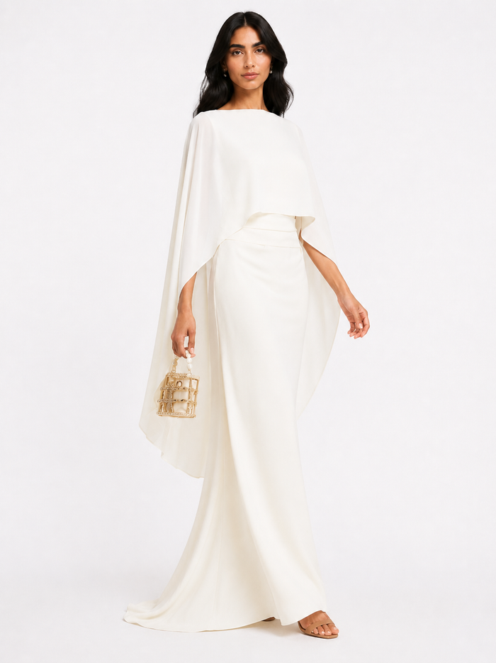 Sheer Cape Sleeve Maxi Dress - Noir