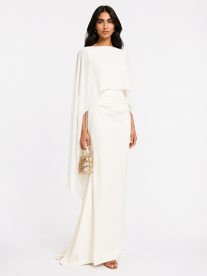 Sheer Cape Sleeve Maxi Dress - Noir