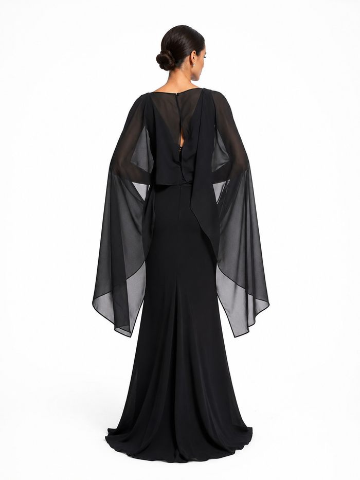 Sheer Cape Sleeve Maxi Dress - Noir