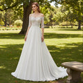 Sheer Off Shoulder Half Sleeve A-line Wedding Dress for Bride - Rosymae