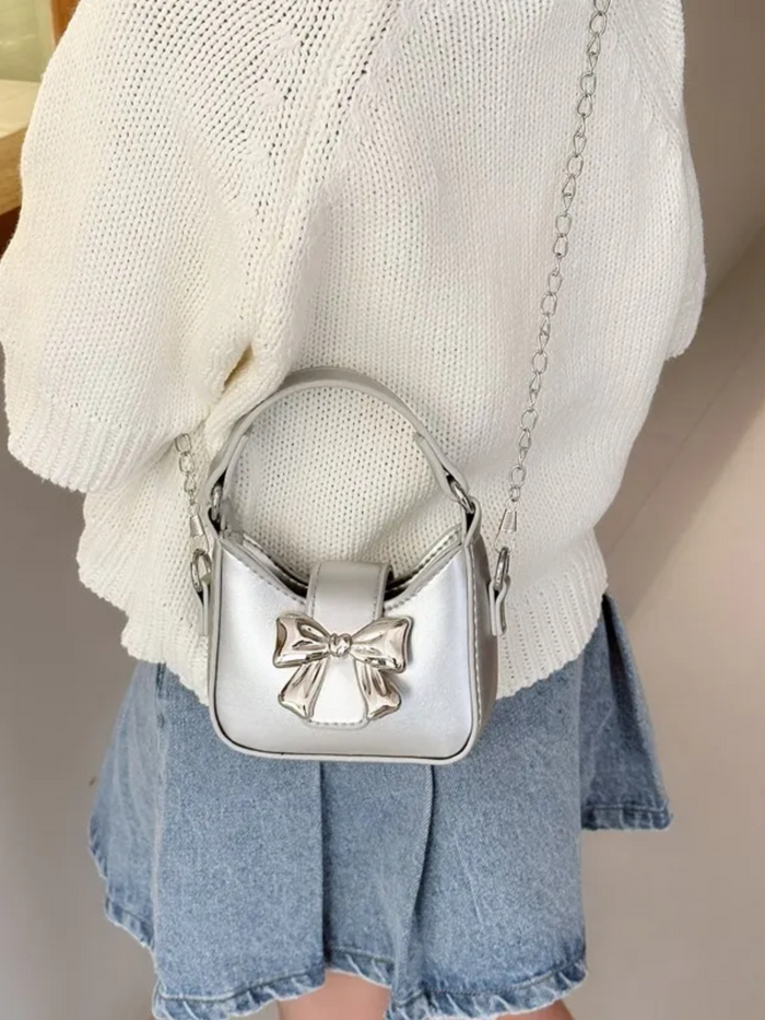 Silver Girls Bow Crossbody Purse