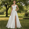 Simple A-line Red Bridal Gown Autumn Wedding Dress - Rosymae