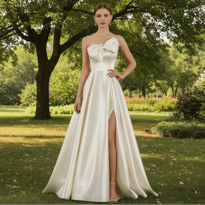 Simple A-line Red Bridal Gown Autumn Wedding Dress - Rosymae