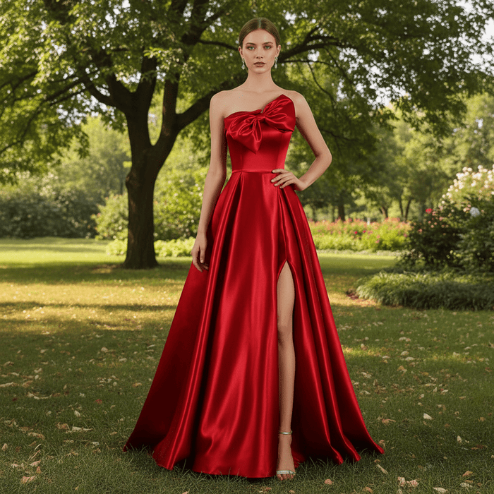 Simple A-line Red Bridal Gown Autumn Wedding Dress - Rosymae
