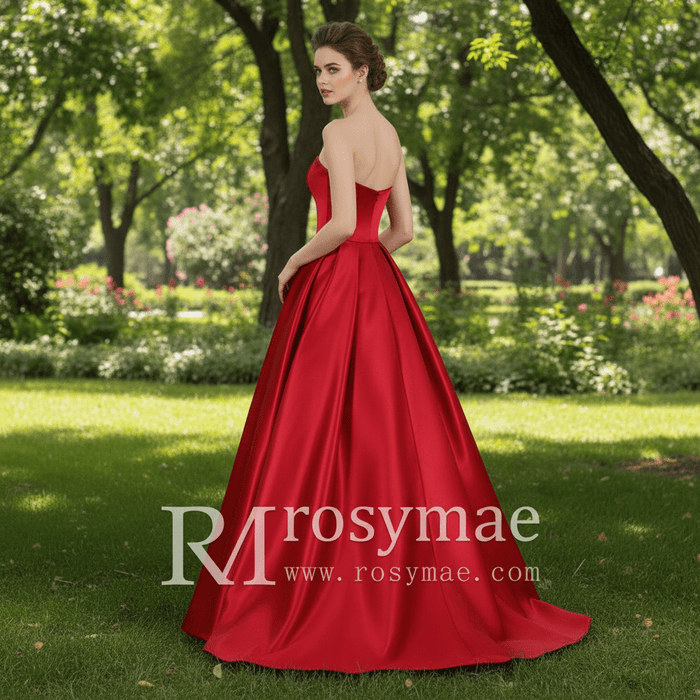 Simple A-line Red Bridal Gown Autumn Wedding Dress - Rosymae