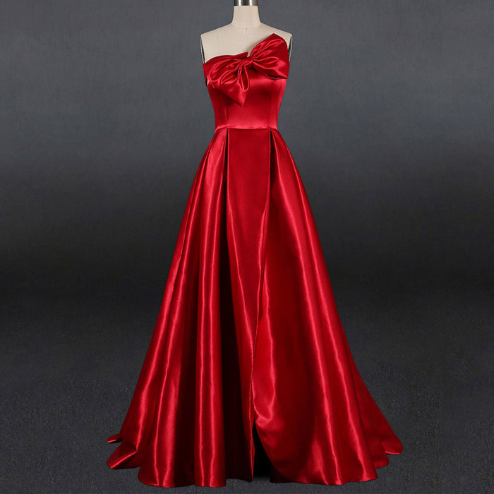 Simple A-line Red Bridal Gown Autumn Wedding Dress - Rosymae