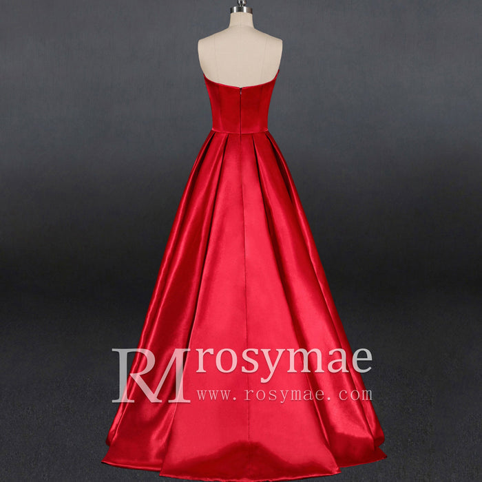 Simple A-line Red Bridal Gown Autumn Wedding Dress - Rosymae