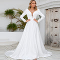 Simple and Sleek A-line Satin Wedding Dress with Long Sleeves - Rosymae