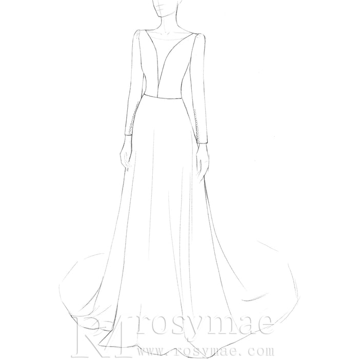 Simple and Sleek A-line Satin Wedding Dress with Long Sleeves - Rosymae