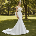 Simple Mermaid Trumpet Satin Wedding Dress with Open Back - Rosymae