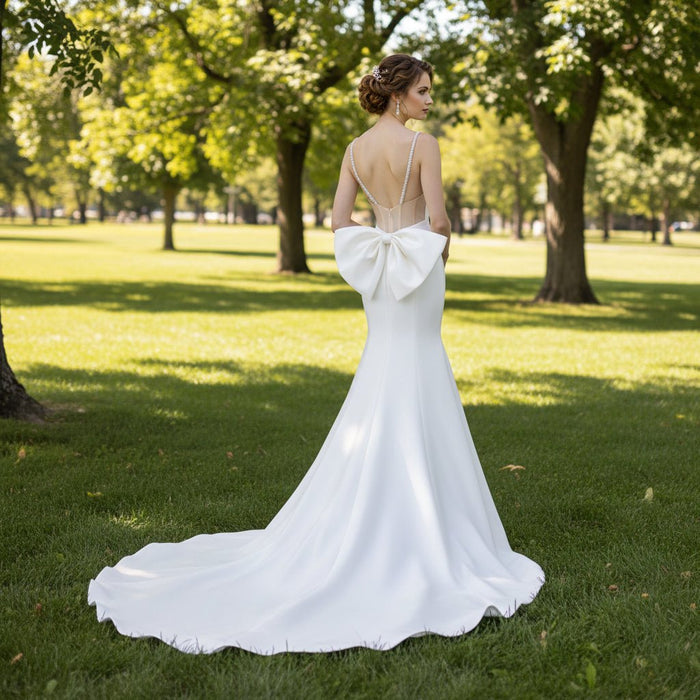 Simple Mermaid Trumpet Satin Wedding Dress with Open Back - Rosymae