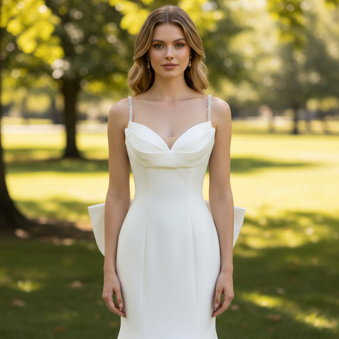 Simple Mermaid Trumpet Satin Wedding Dress with Open Back - Rosymae