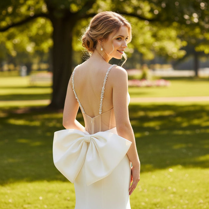 Simple Mermaid Trumpet Satin Wedding Dress with Open Back - Rosymae