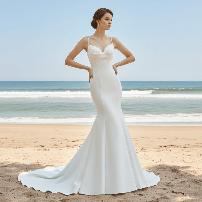 Simple Mermaid Trumpet Satin Wedding Dress with Open Back - Rosymae