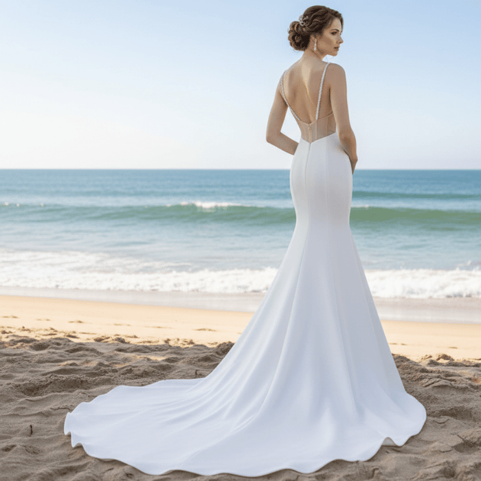 Simple Mermaid Trumpet Satin Wedding Dress with Open Back - Rosymae